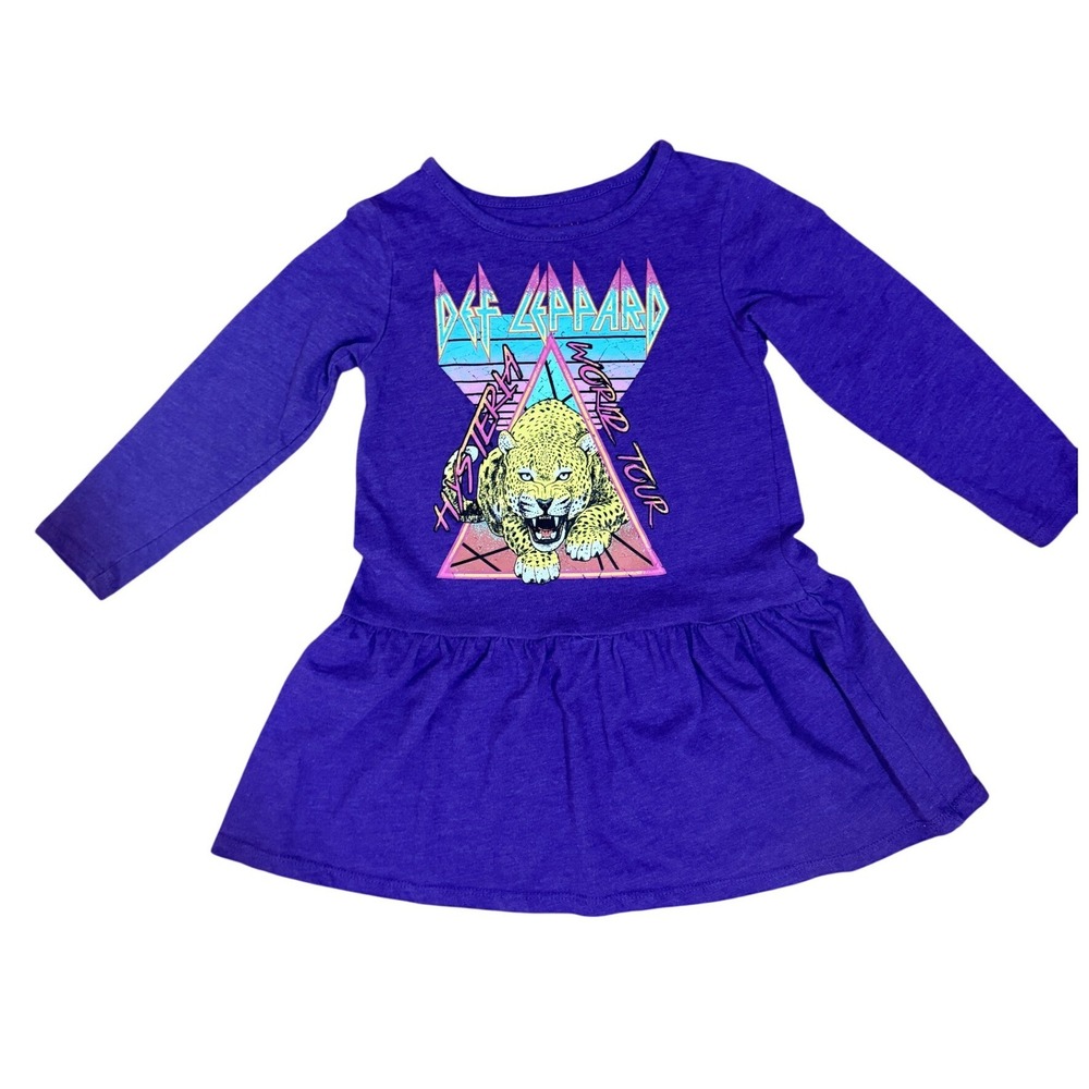 Def‎ Leppard Graphic Dress Toddler 4T Purple Excellent Hysteria World Tour 1987